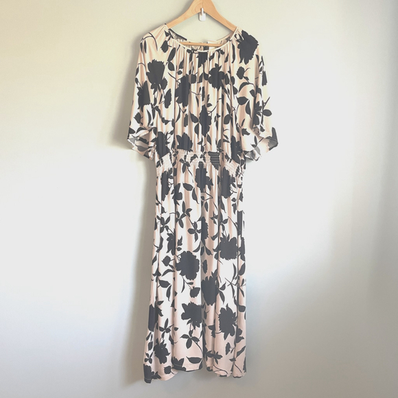 NWT H&M Dress XXL Biege Black Floral Maxi - Picture 3 of 12